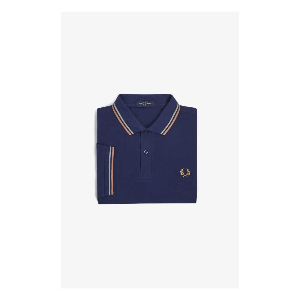 Fred Perry Slim Fit Twin Tipped Polo in French Navy Seagrass Light Rust Blue Heren