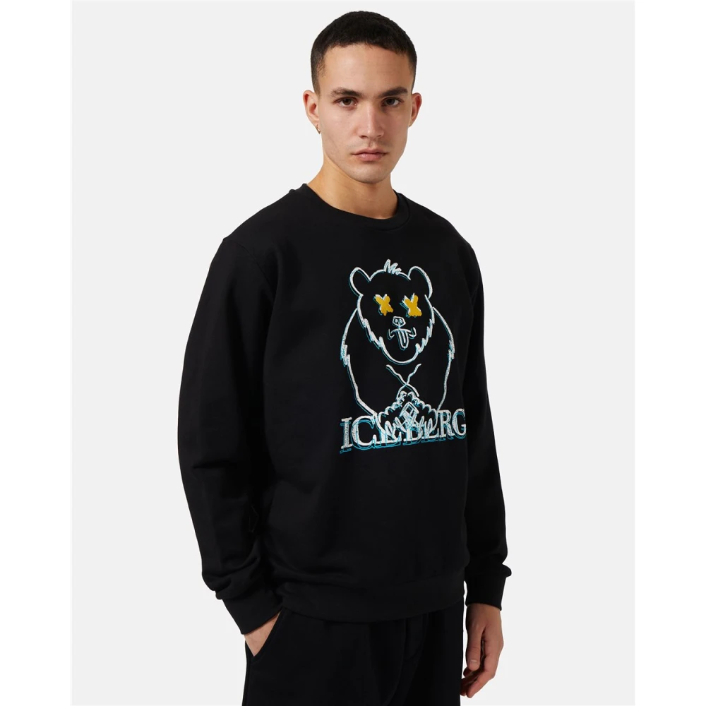 Iceberg Sweatshirt met cartoonbeer Black Heren