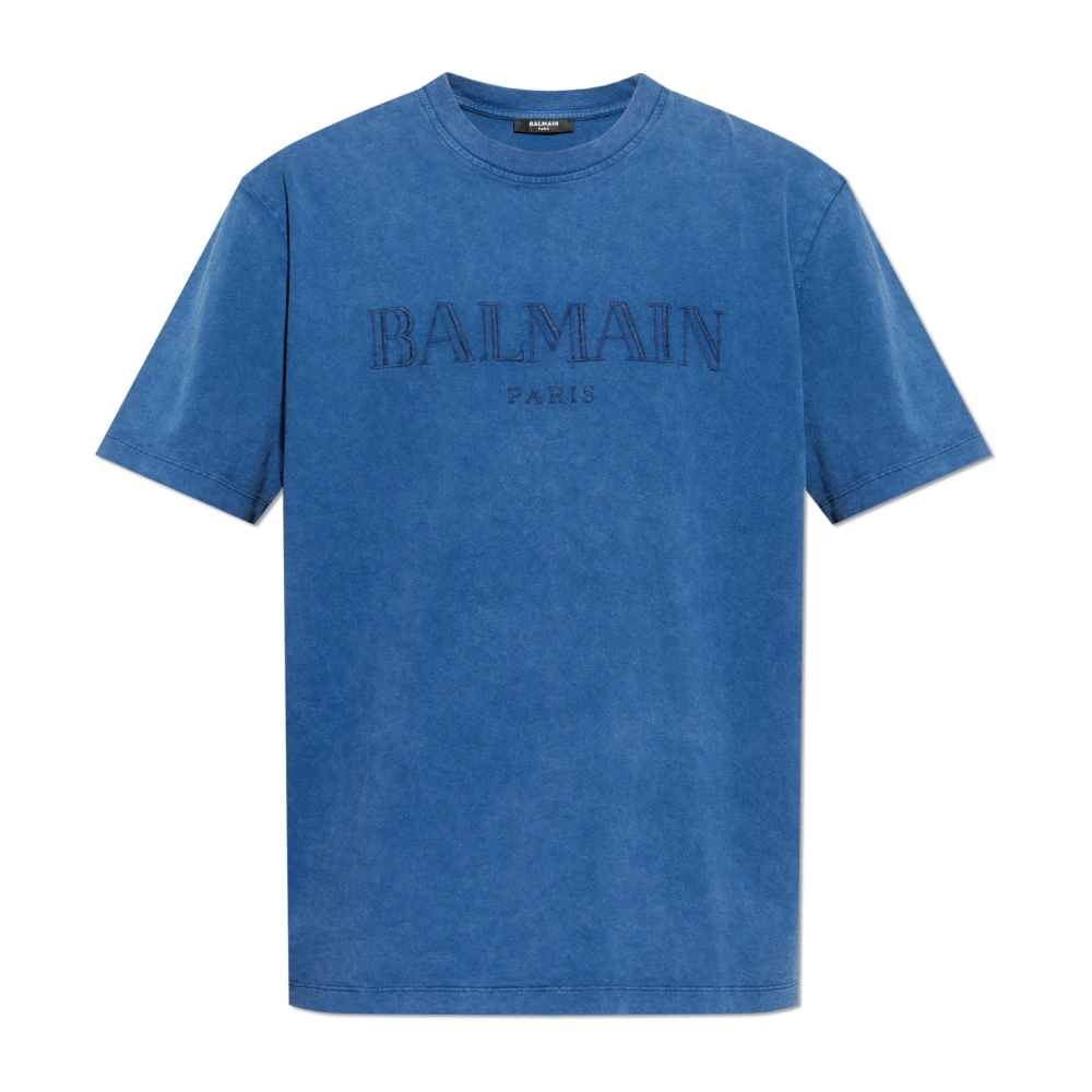 Balmain Blue T-Shirt With Logo - Male - T-Shirts - S - Tops