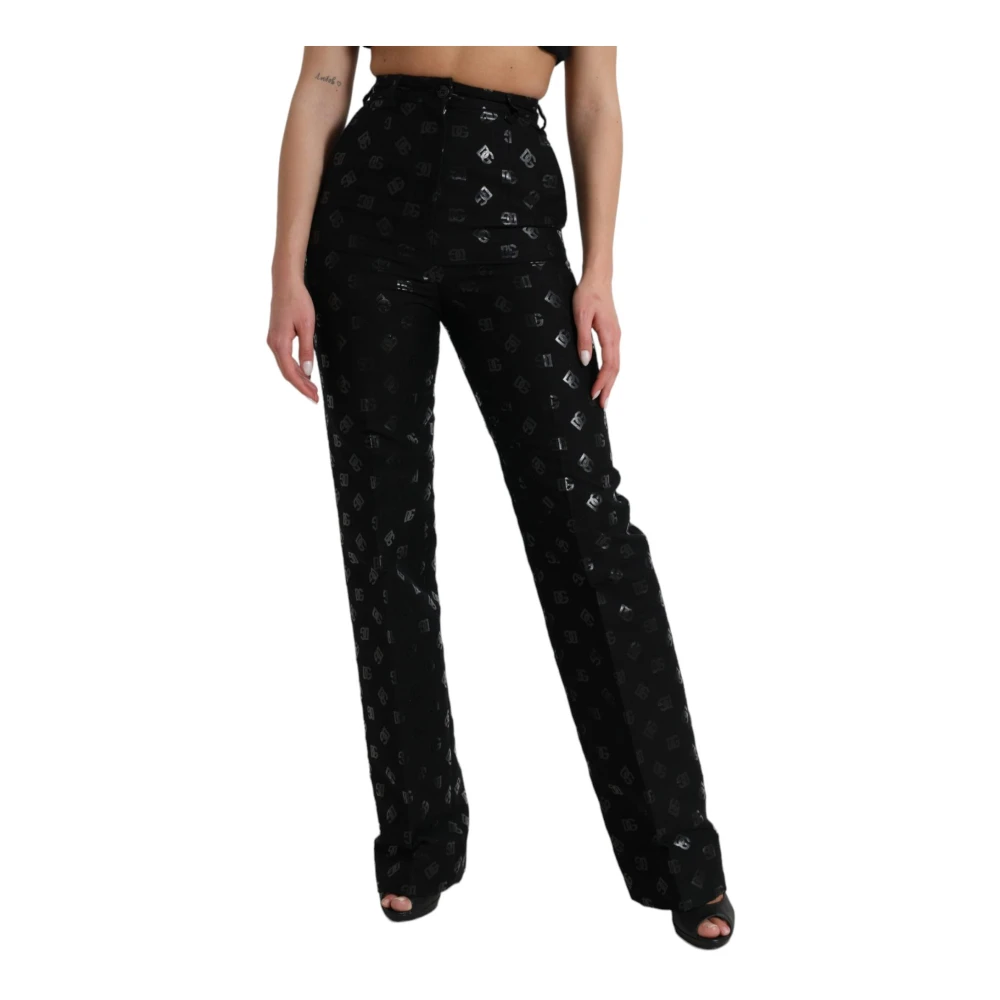 Dolce & Gabbana Logo High Waist Straight Pants Black Dames