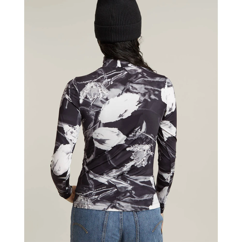G-Star Gedrukte Mock Slim Lange Mouw Top Black Dames