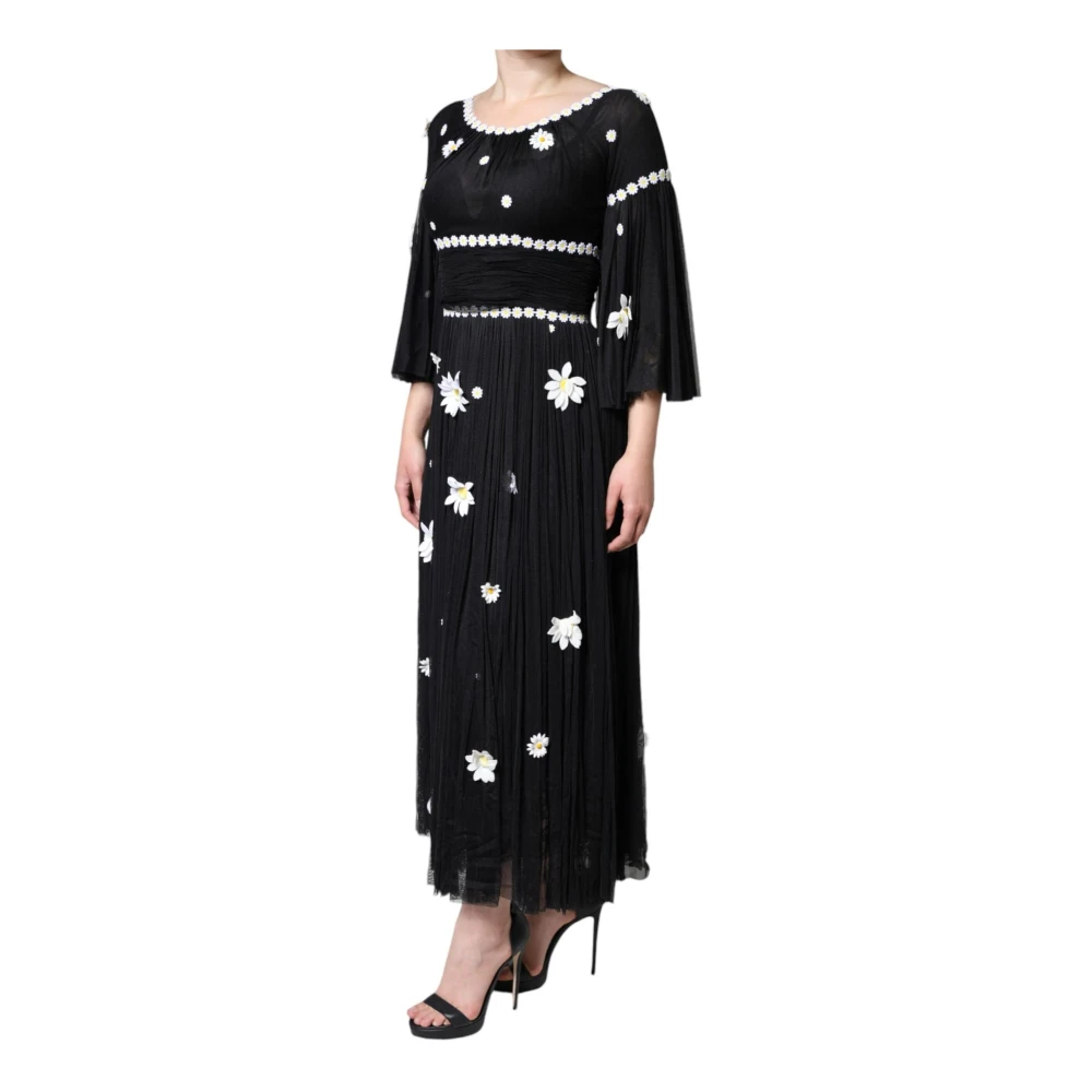 Dolce & Gabbana Zwarte Zijden Daisy Maxi Jurk Black Dames
