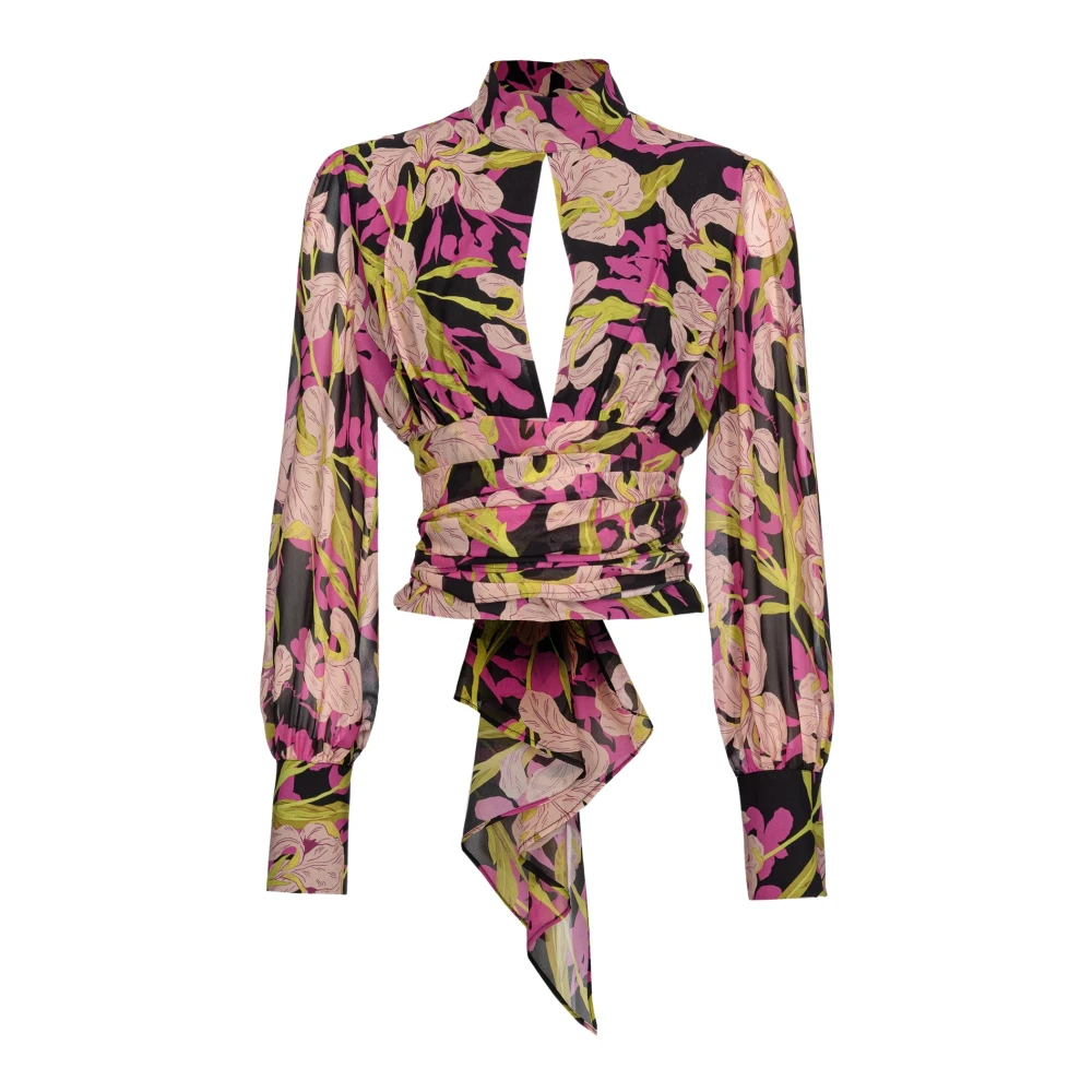 Pinko Women's Multicolor Blouses, S, Iris Print Georgette Blouse With Cut-Out