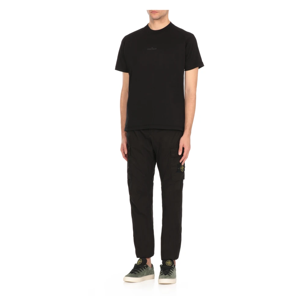 Stone Island Zwarte Katoenen T-shirt met Logo Black Heren