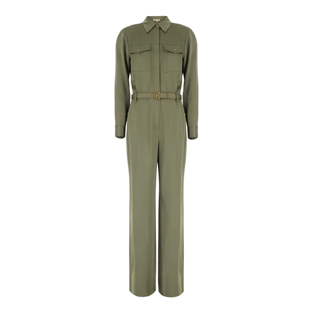 Michael Kors Vrouw Groente Jumpsuits & Playsuits Dames, Groen, S, Satijn, Satin Ls Jumpsuit