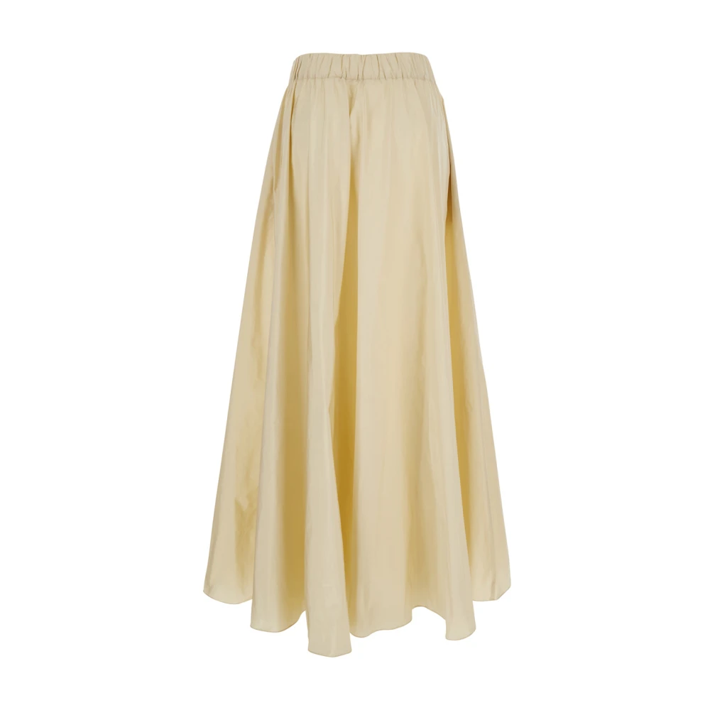 P.a.r.o.s.h. Beige Ruffle Midi Rok in Tech Stof Beige Dames