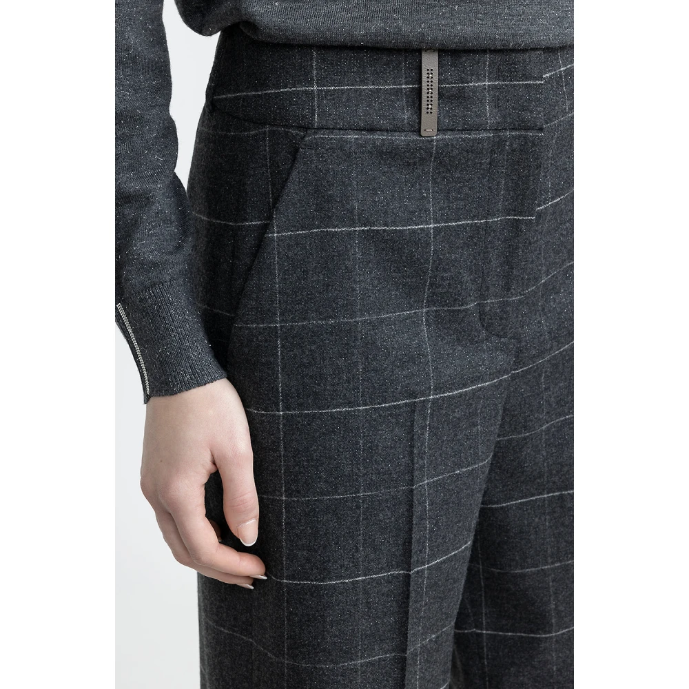 PESERICO Lurex geruite flanellen klassieke broek Gray Dames