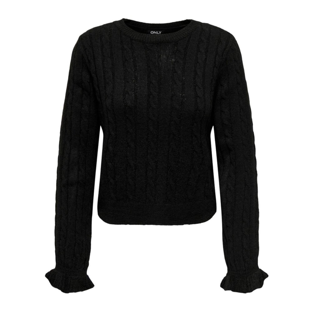 Zwarte Gebreide Trui met Ronde Hals ONLY Sweaters Miinto.be