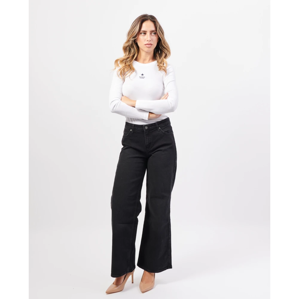 Guess Zwarte Wide Leg Jeans Vintage Wassing Black Dames
