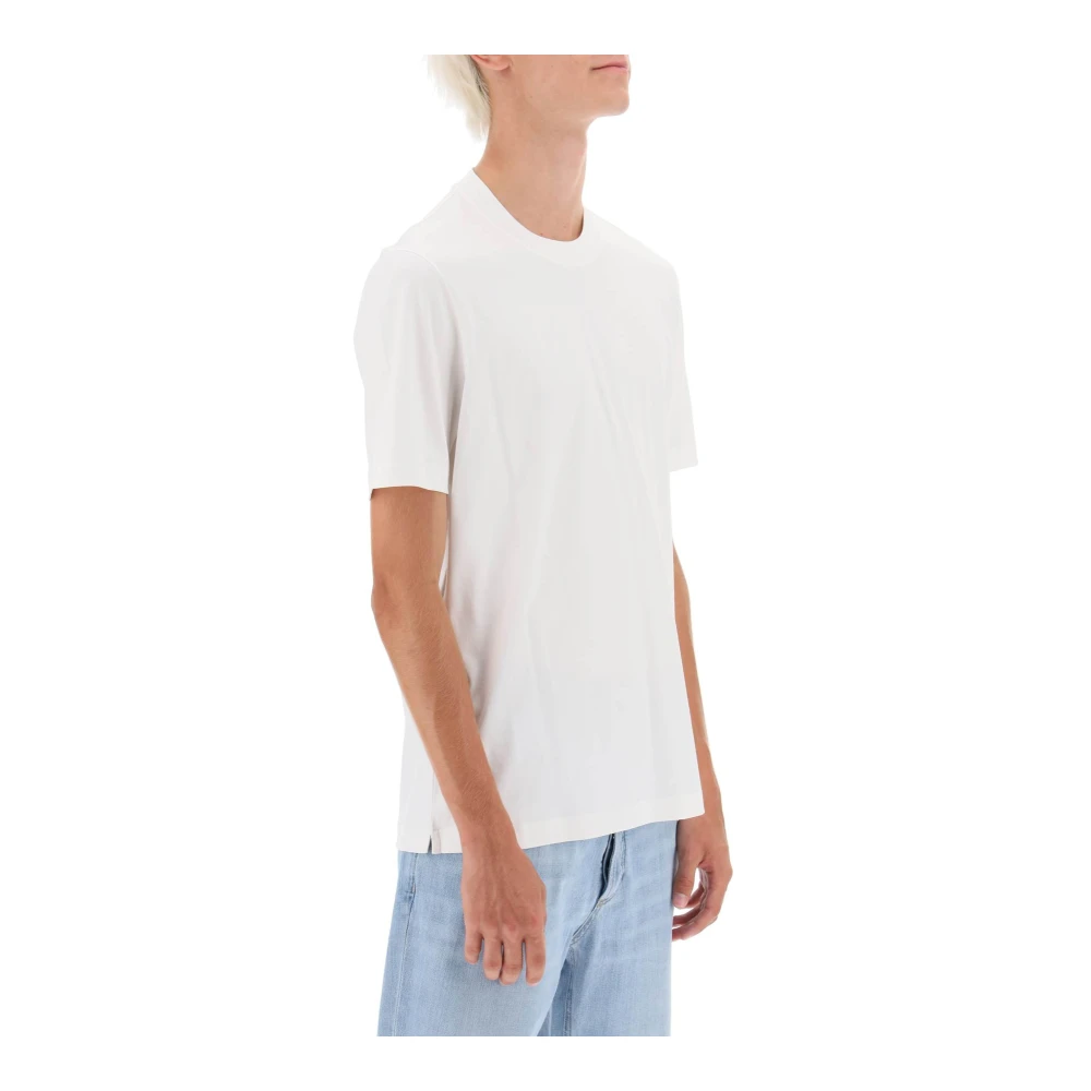 BRUNELLO CUCINELLI Slim Fit Katoenen T-Shirt met Inkepingen in de Zoom White Heren