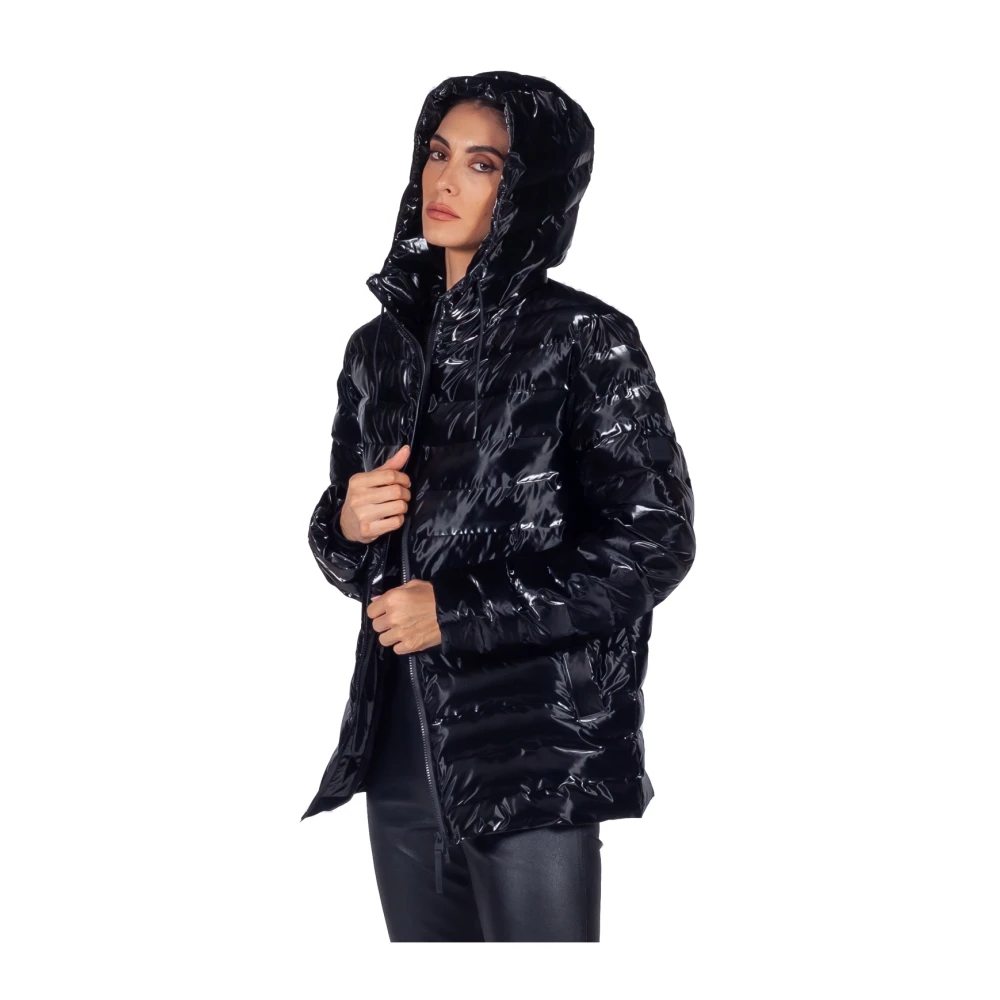 Rains Zwarte Gewatteerde Pufferjas met Capuchon Black Dames