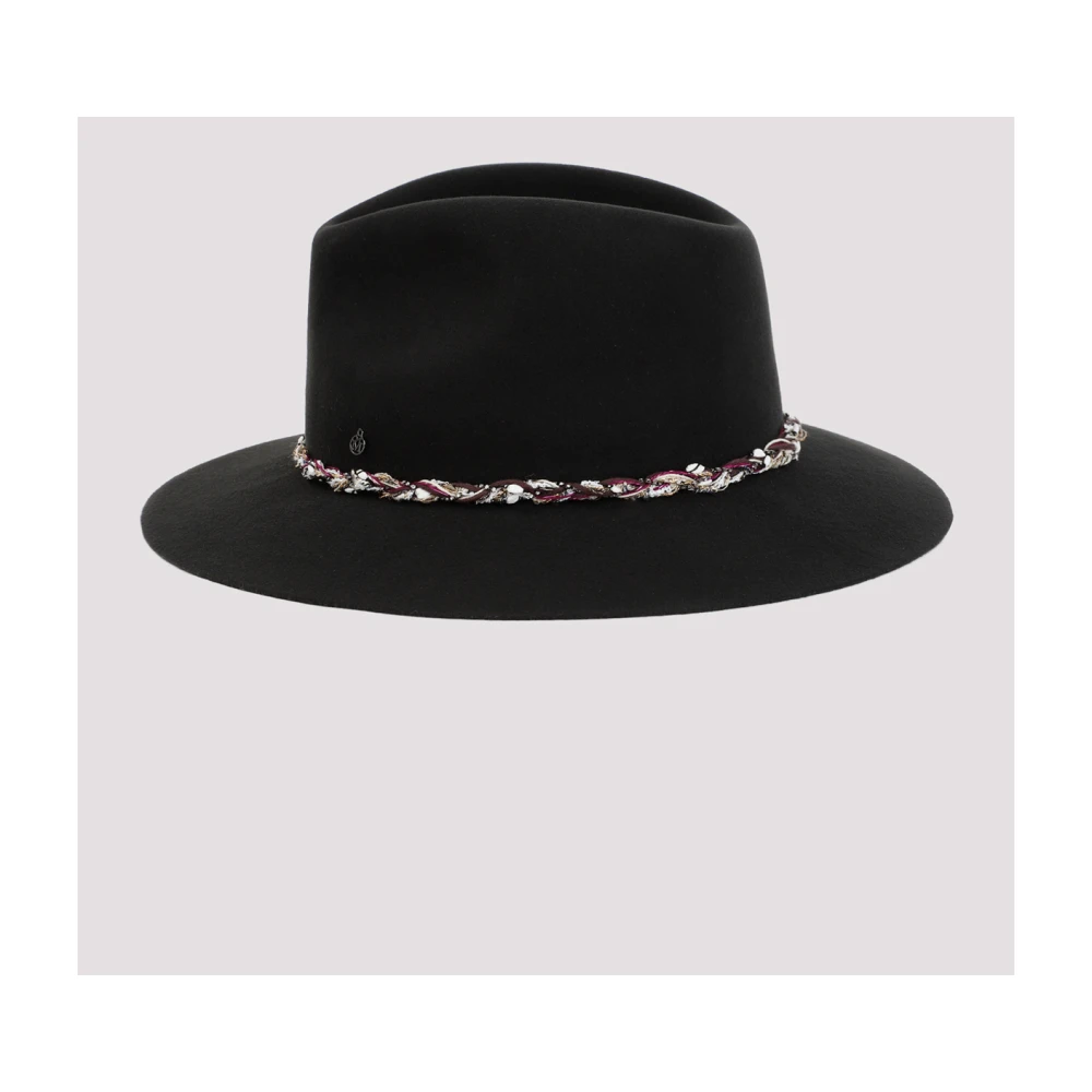 Maison Michel Zwarte wollen Fedora hoed met Tweed Braid Black Dames