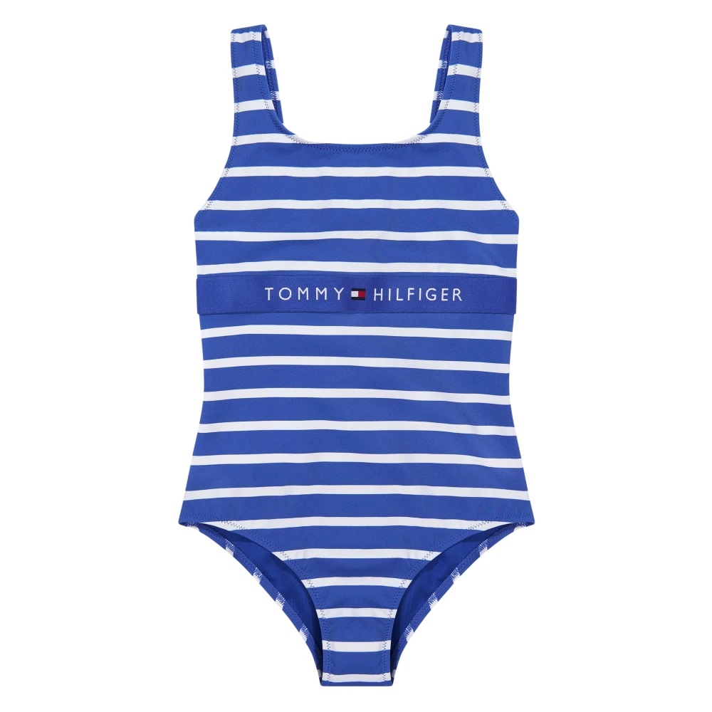 Tommy Hilfiger Girls Blue Kids Swimsuits, 10 Y, Square Neck Striped Swimsuit