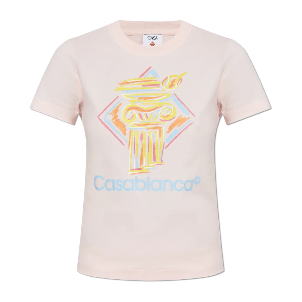 Casablanca Roze Katoenen T-shirt met Diamantprint Pink Dames