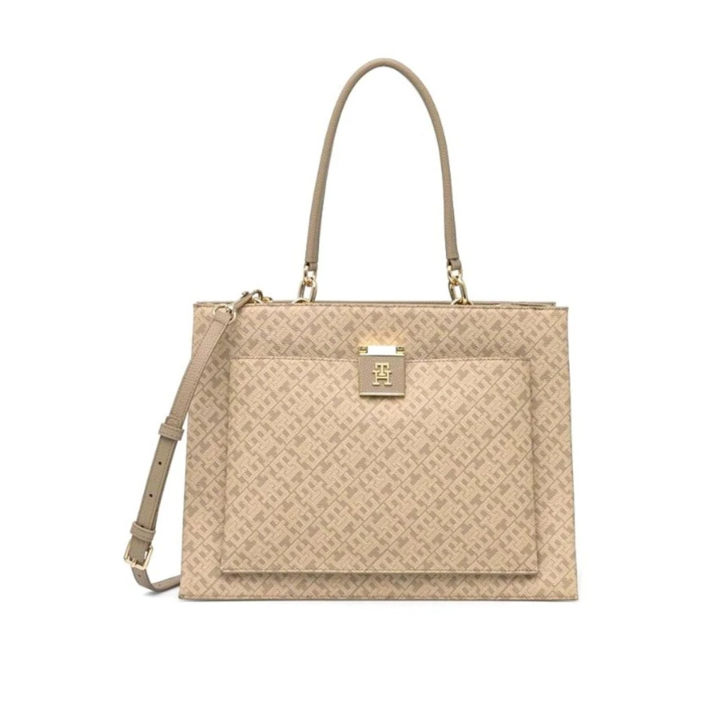 Tommy Hilfiger Leren Batchel Handtas voor Dames Beige Dames