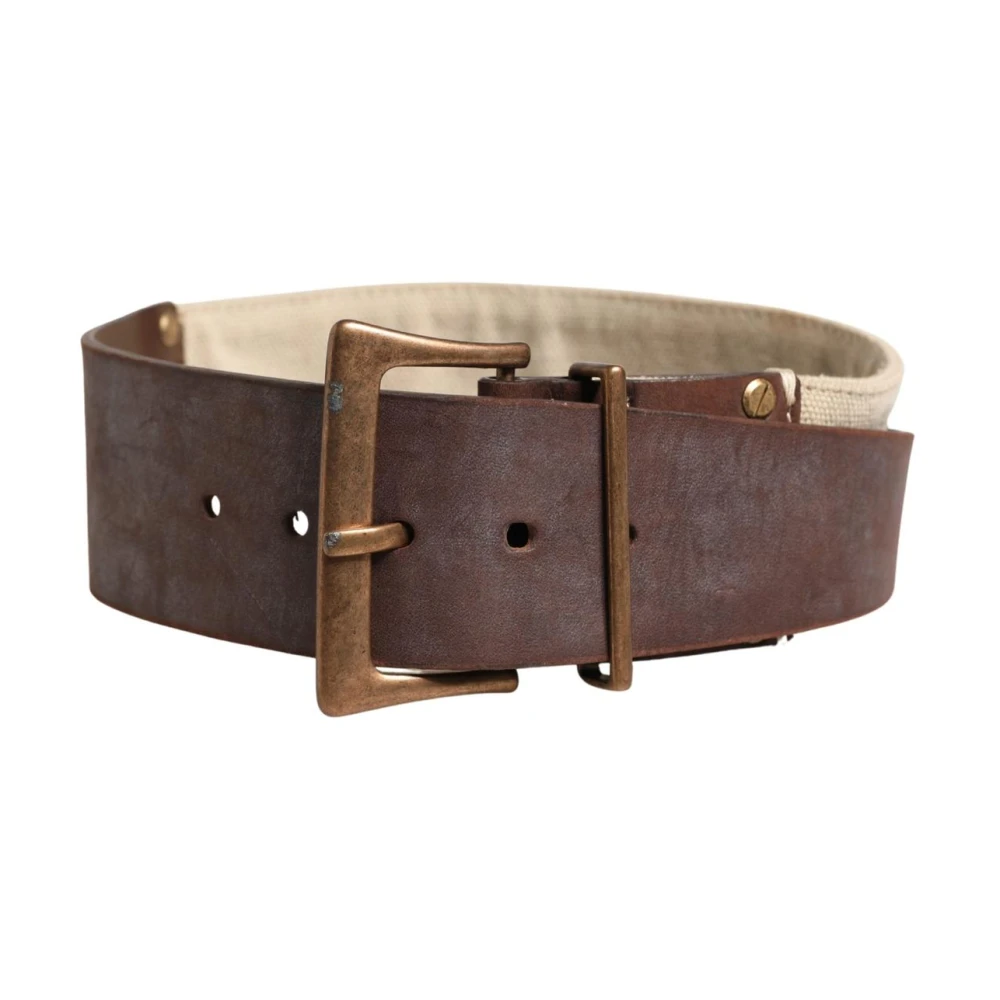 Ermanno Scervino Women's Brown Leather Canvas Metal Buckle Belt