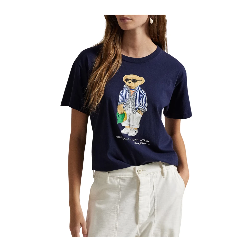 Polo Ralph Lauren Gestreepte Navy Tee Korte Mouw T-Shirt Blue Dames