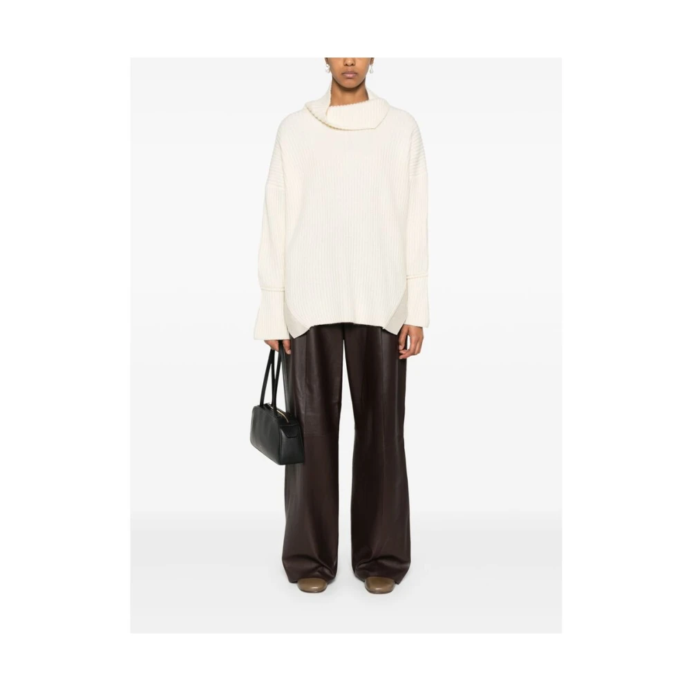 Kujten Cashmere Ribgebreide Trui White Dames