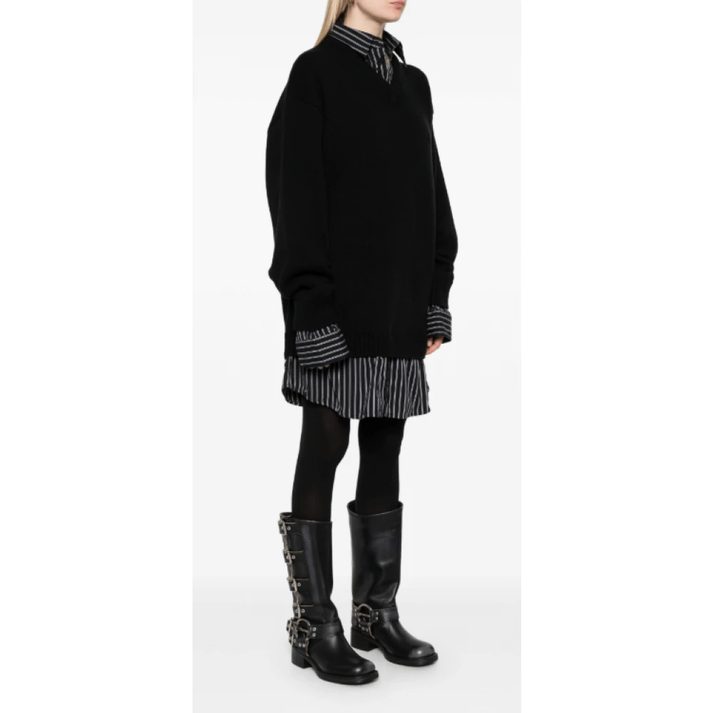 Balenciaga Zwarte Gelaagde Wollen Gebreide Trui Black Dames