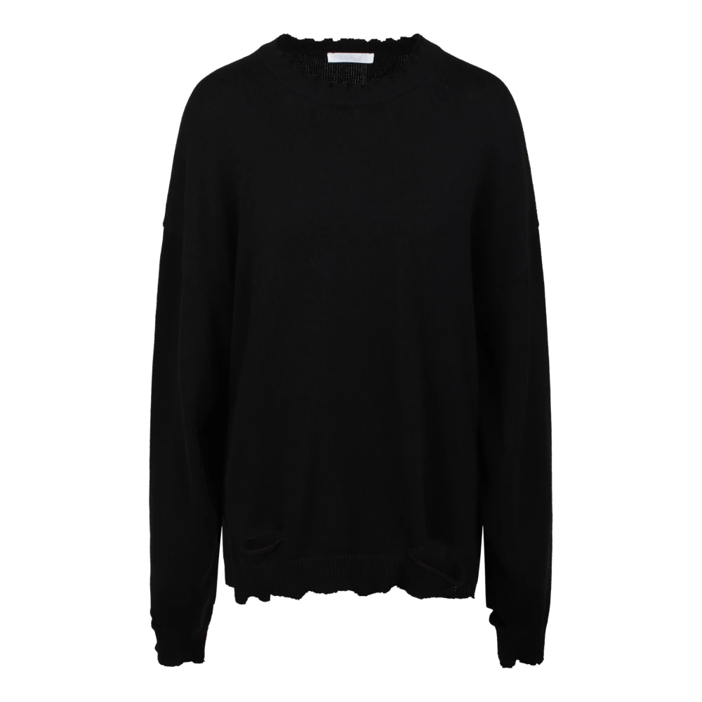 Helmut Lang Versleten-effect Gebreide Crew Neck Sweater Black Dames