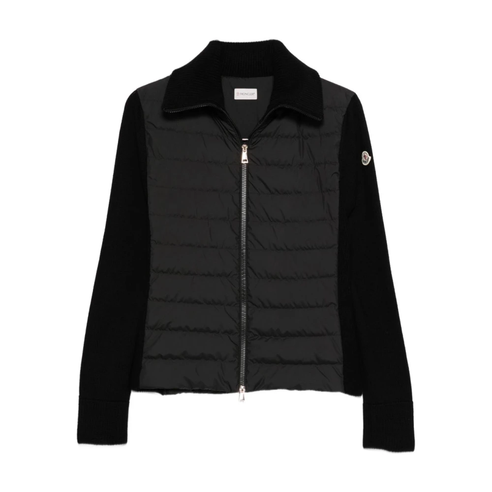 Moncler , Light Jackets, Female, Black, L, Padded Wool Zip-Up Cardigan