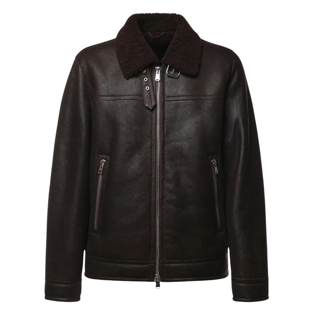 Dondup Shearling-Collar Leather Jacket - Male - Leather Jackets - Brown - Xl - Jackets