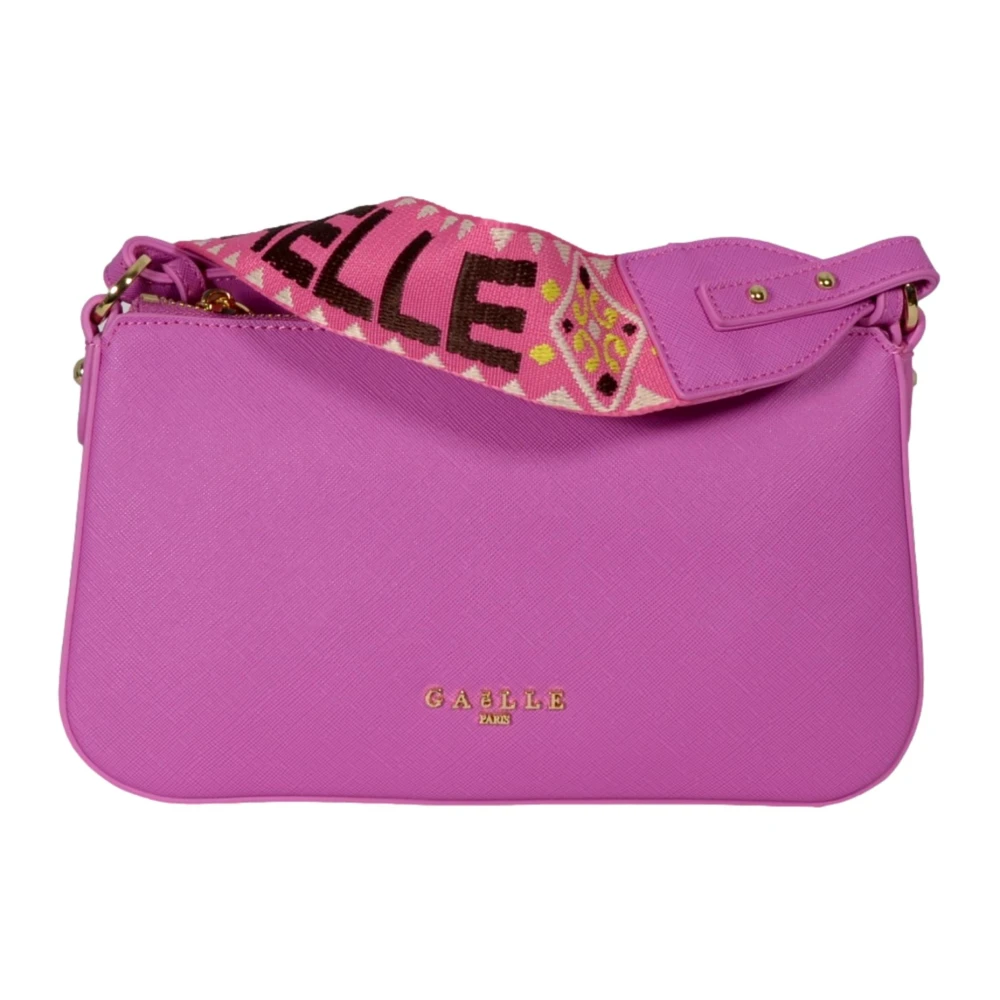 Gaëlle Paris Mini Schoudertas met Metalen Logo en Jacquard Riem in Magenta Purple Dames