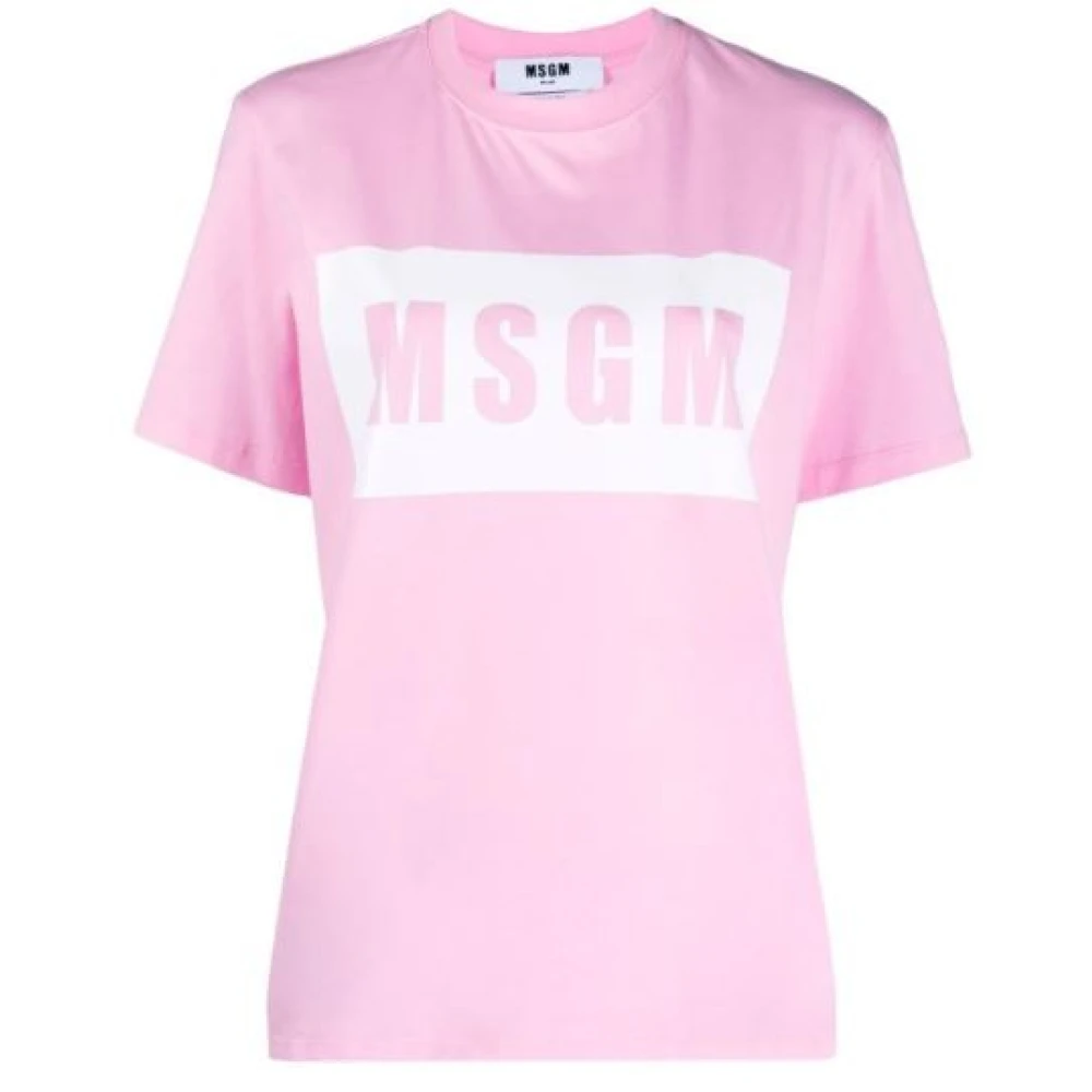 Msgm Roze Logo Print T-Shirt Pink Dames