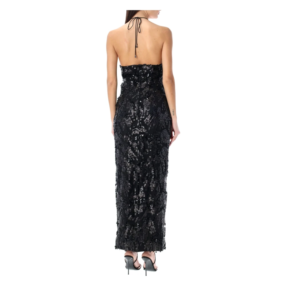Rotate Birger Christensen Pailletten Halternek Lange Jurk Black Dames
