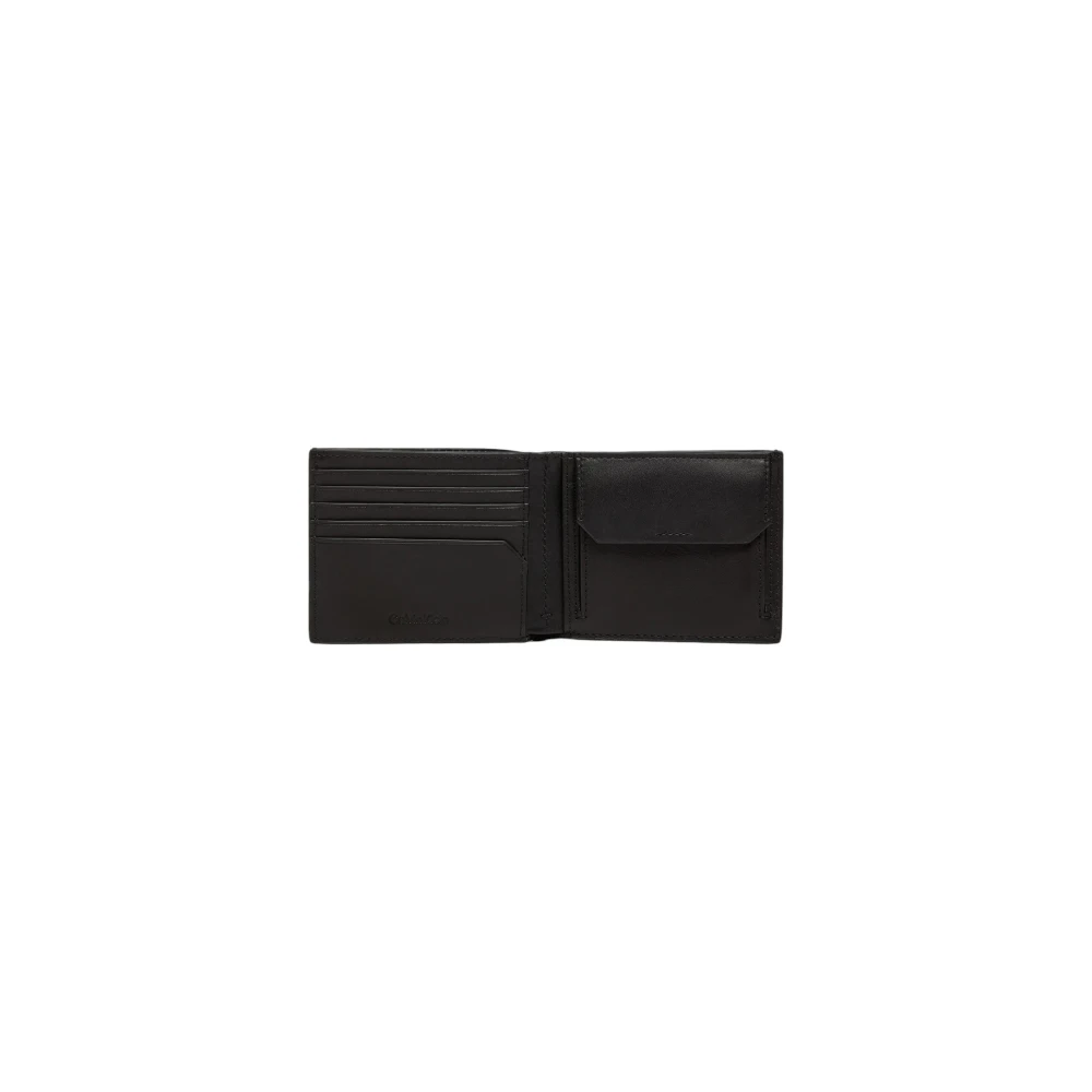 Calvin Klein Zwarte leren portemonnee met effen patroon Black Heren