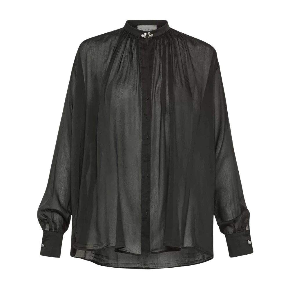Forte Bohemian katoenen en zijden overhemd met kristaldetail Black Dames