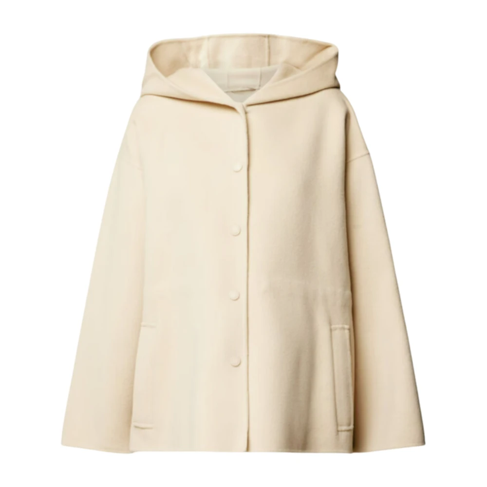 Max Mara Weekend Beige Hooded Kort Jas in Zuivere Wol Beige Dames