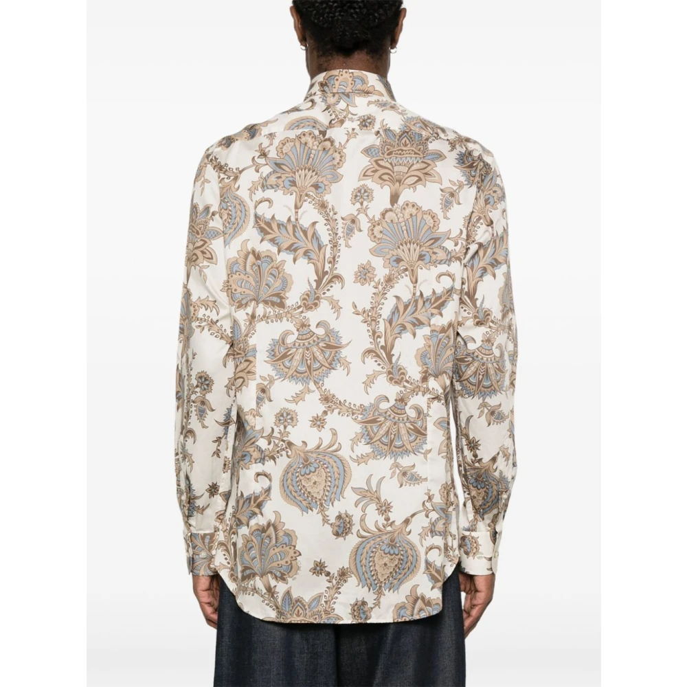 ETRO Kasjmier Motief Shirt Beige Geknoopt Multicolor Heren