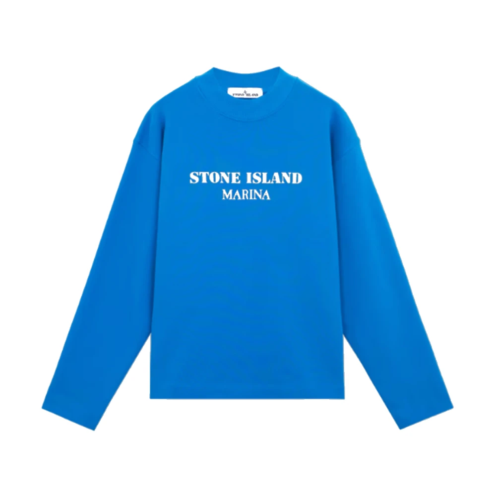 Stone Island Oversized Katoen Fleece Coltrui Sweater Blue Heren