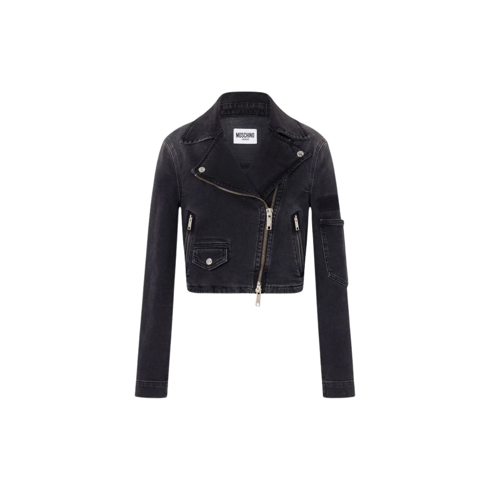Moschino Women's Gray Stretch Denim Biker Jacket