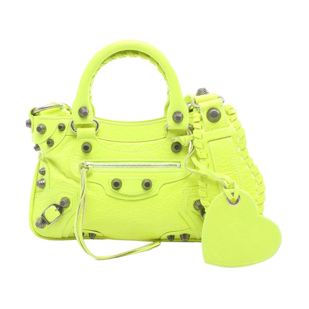 Balenciaga Vintage Women's Yellow Pre-Owned Vintage Leather Studded Satchel Bag