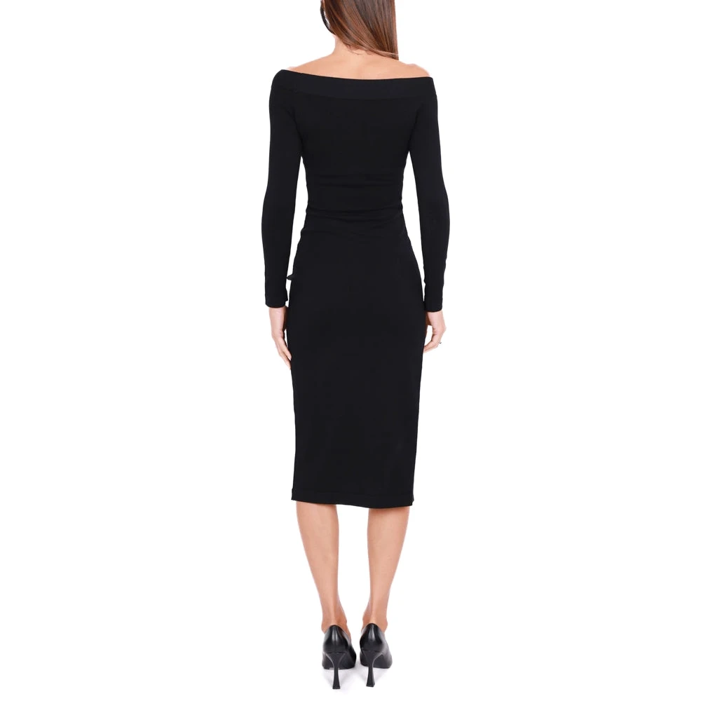 Elisabetta Franchi Zwarte Viscose Gebreide Midi Jurk Black Dames