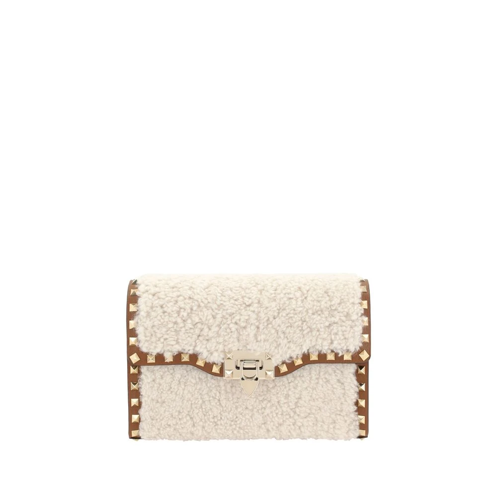 Valentino Garavani Rockstud Shearling Axelväska White, Dam