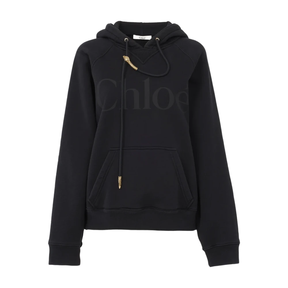 Chloé Zwarte Logo Hoodie met Metalen Hanger Black Dames