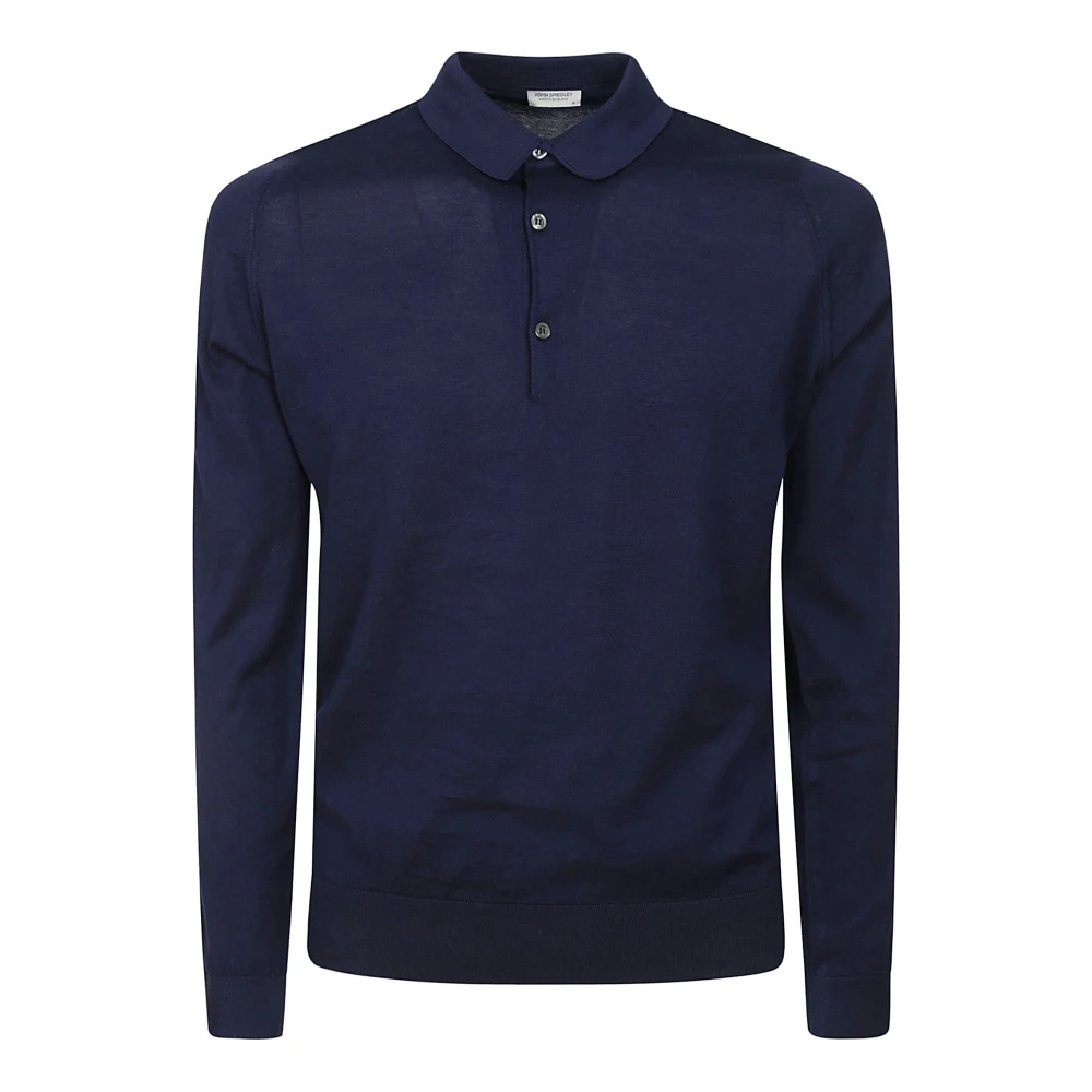 John Smedley Blauw Katoenen Poloshirt Lange Mouw Blue Heren