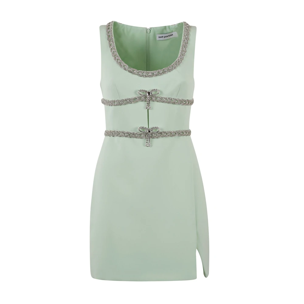 Self Portrait Diamante Strik Mini Jurk Green Dames