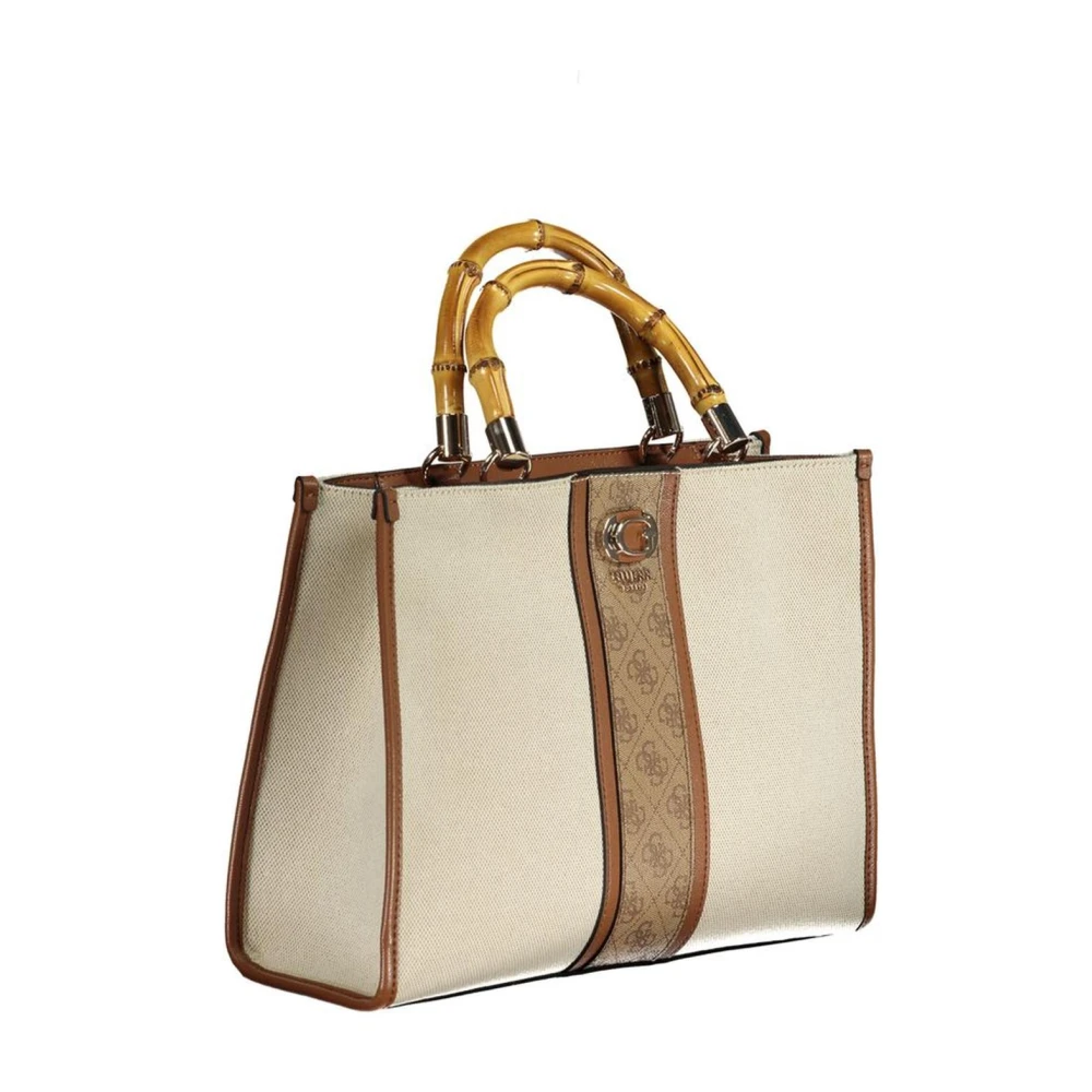 Guess Bamboe Tote Tas Beige Canvas Leer Beige Dames