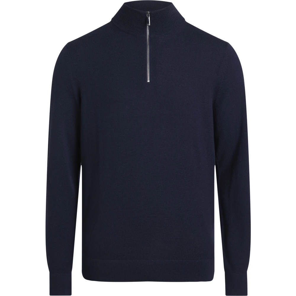 Calvin Klein Blauwe Merino Quarter Zip Coltrui Jassen Blue Heren