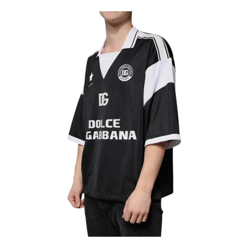 Dolce & Gabbana Zwart Wit Gekraagd Jersey T-shirt Black Heren