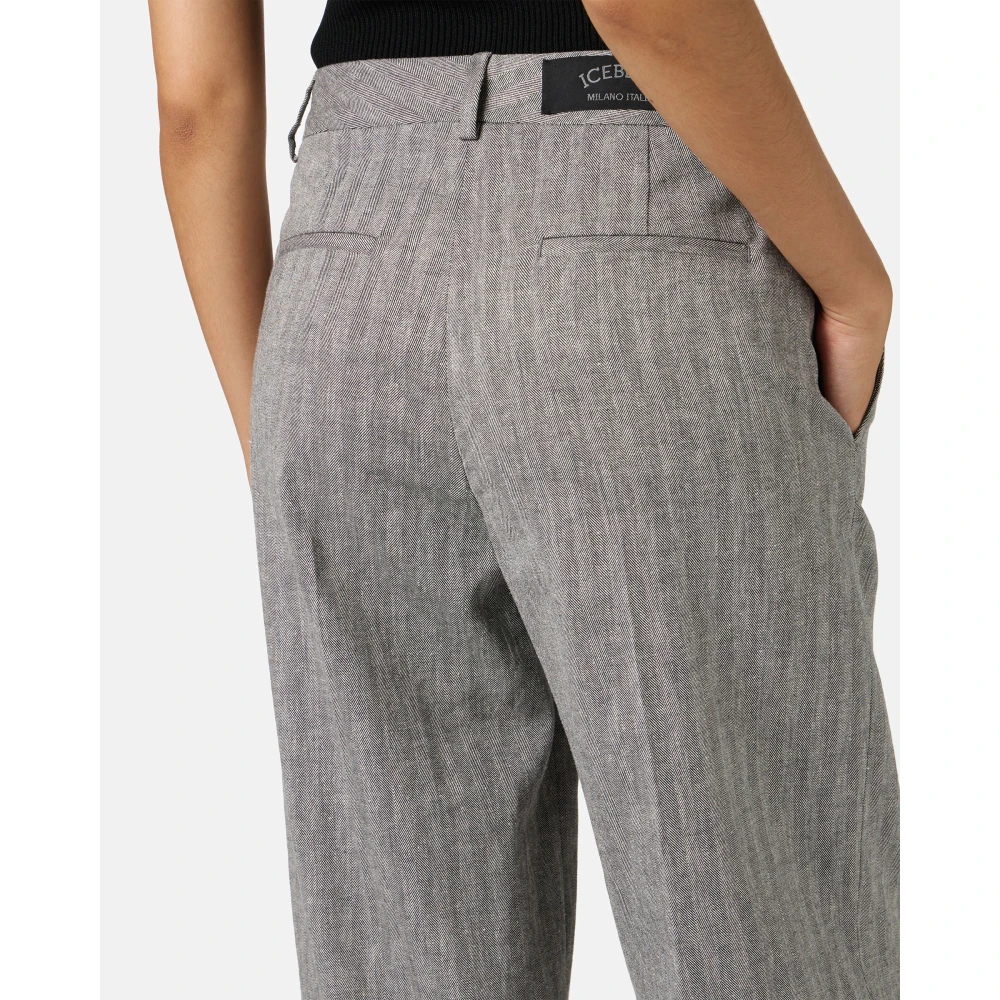 Iceberg Visgraat katoenen linnen broek in zwart en wit Gray Dames