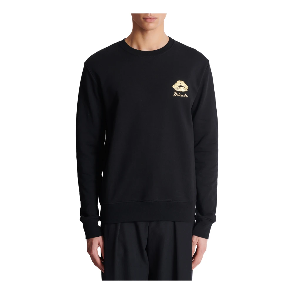 Balmain Sweatshirt met Kiss Print Black Heren