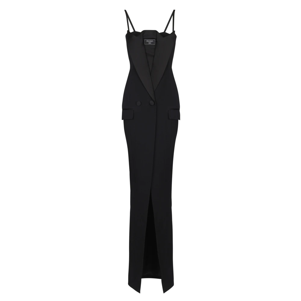 Balmain Lange bandjes graan de poudre jurk Black Dames
