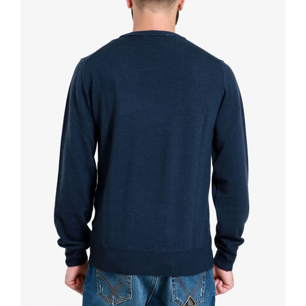 Roy Roger's Blauwe Merinowollen Crew-Neck Sweater Blue Heren