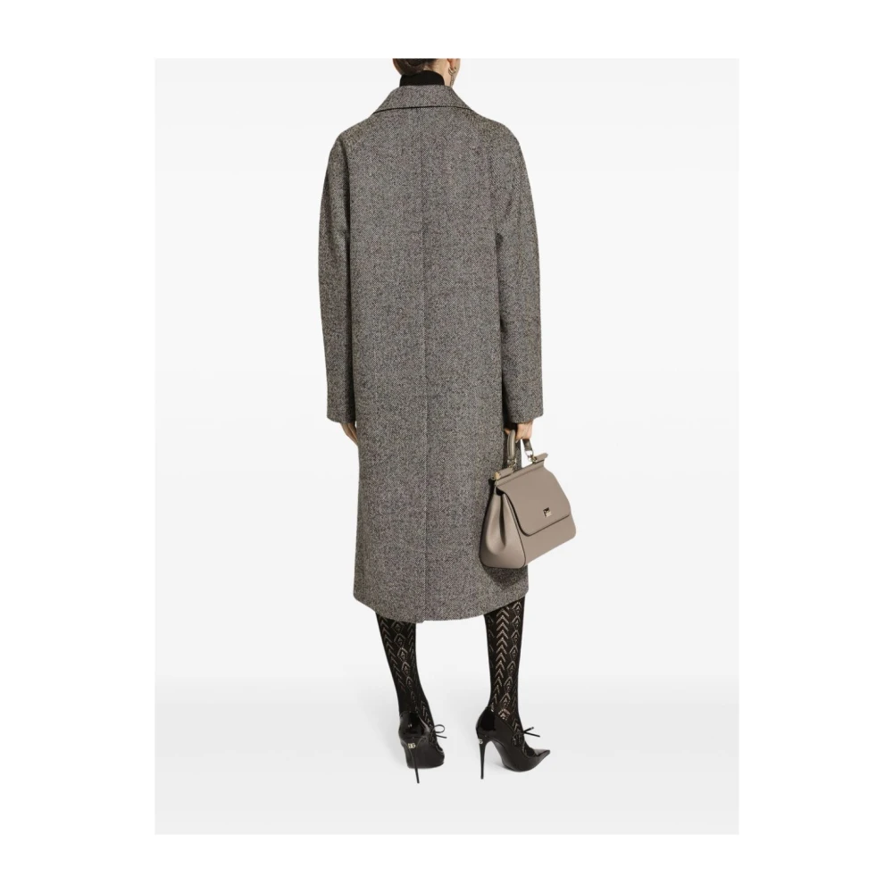 Dolce & Gabbana Stijlvolle Herringbone Patroon Jas Brown Dames