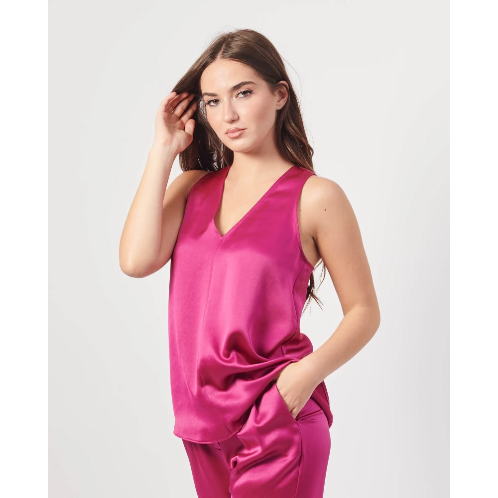 Armani Exchange V-hals satijnen top Pink Dames